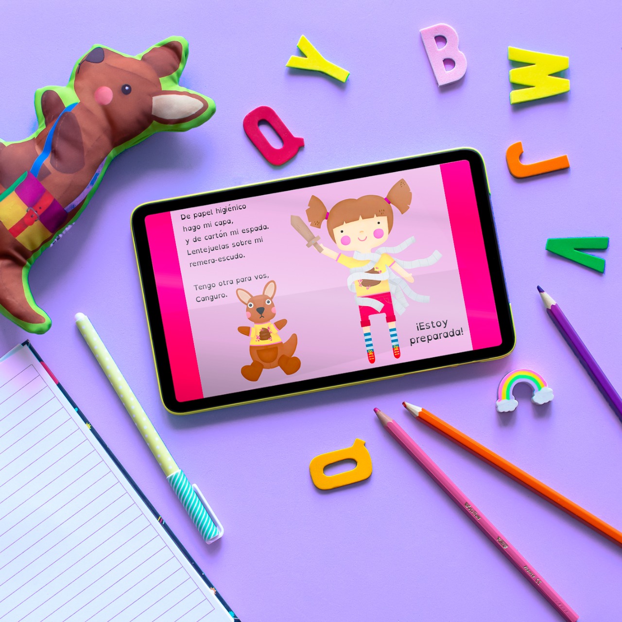 Foto de una tablet mostrando un cuento ilustrado