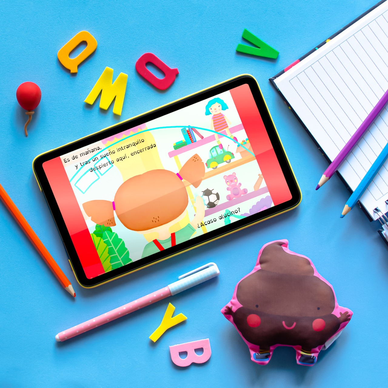 Foto de una tablet mostrando un cuento ilustrado